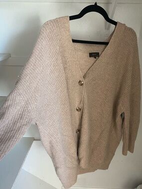 Quince Cashmere Beige Button-Front V-Neck Women's Cardigan Sweater